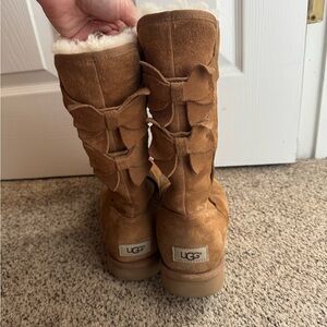 UGG Tan Suede Boots with Bow Accents